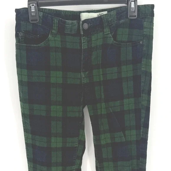 Joe Fresh Women's Plaid Corduroy Velvet Pants Green Blue Size 6 Slim Fit - Picture 1 of 6